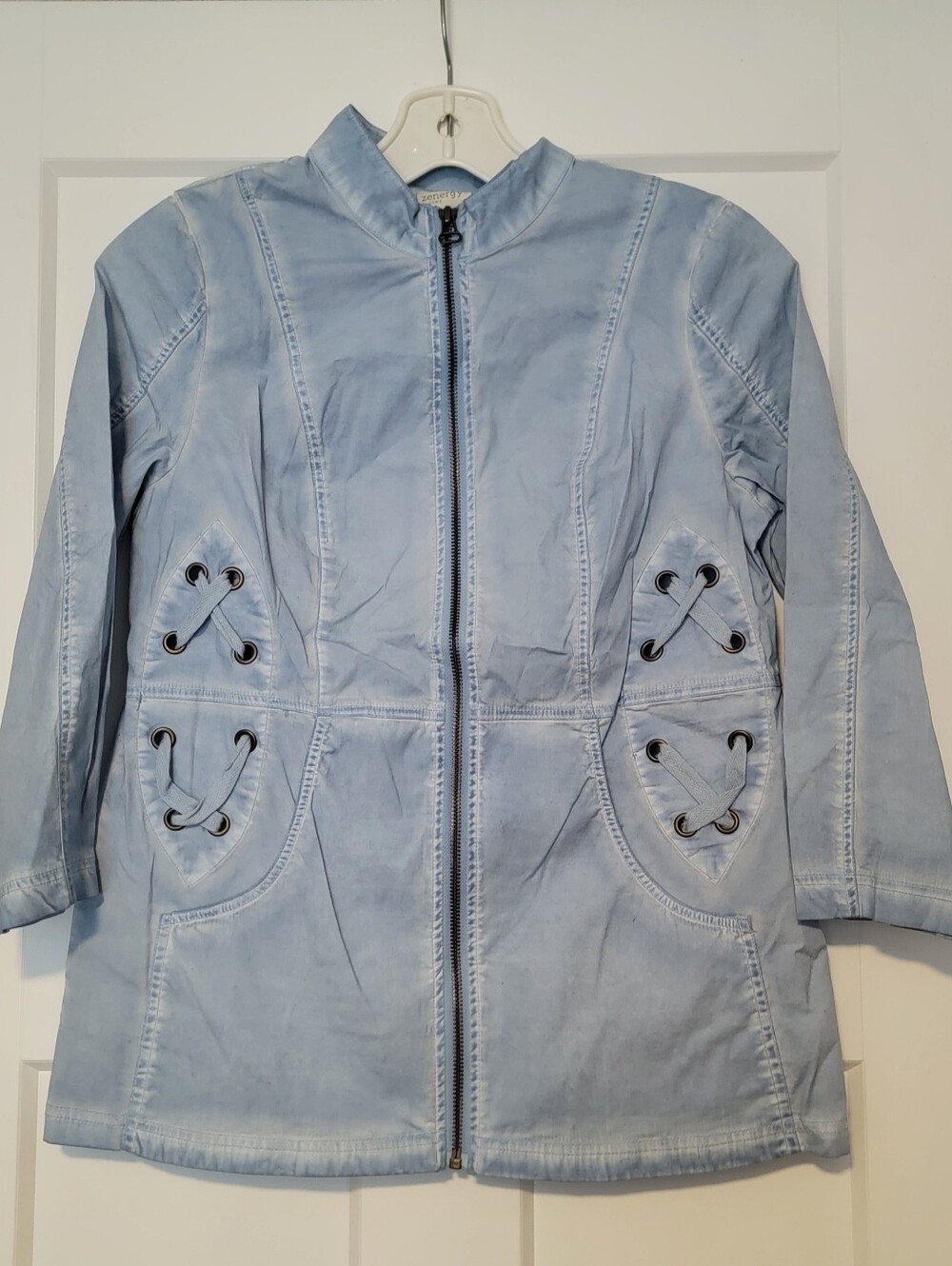 Light Blue Women's Lace-Up Detail Jean Jacket